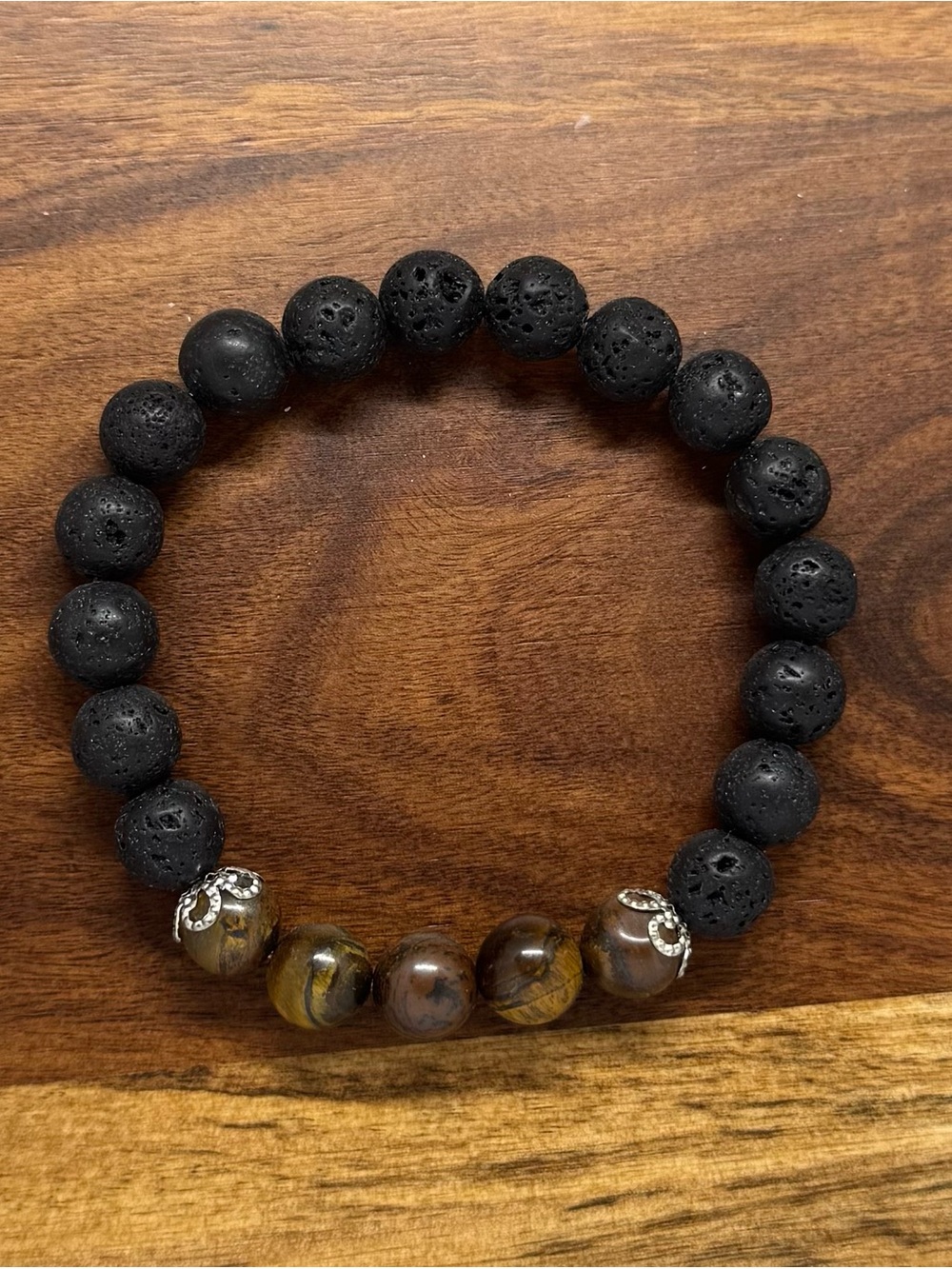 ✨ Handmade Tiger’s Eye & Lava Stone Stretch Bracelet ✨